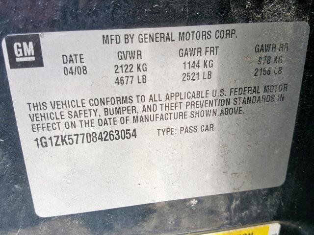 1G1ZK577084263054 - 2008 CHEVROLET MALIBU LTZ შავი ფოტო 10