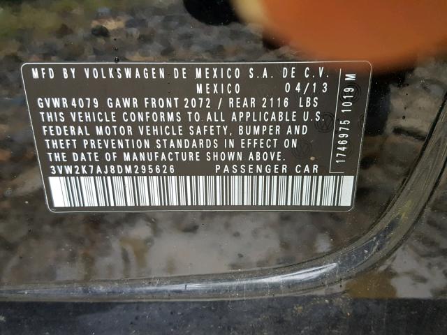 3VW2K7AJ8DM295626 - 2013 VOLKSWAGEN JETTA BASE Սև լուսանկար 10