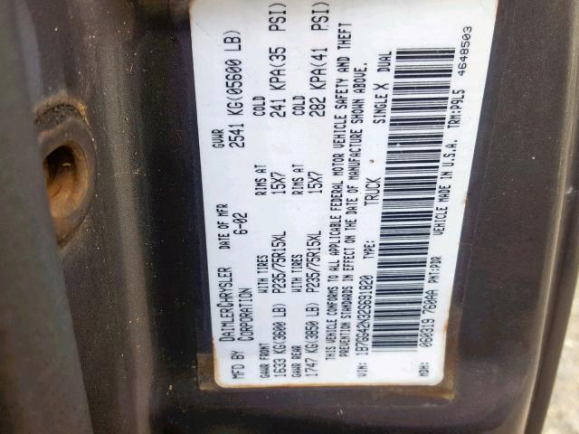 1B7GG42N32S691820 - 2002 DODGE DAKOTA SLT GRAY photo 10