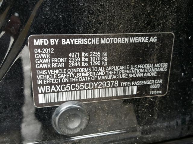 WBAXG5C55CDY29378 - 2012 BMW 528 I BLACK photo 10