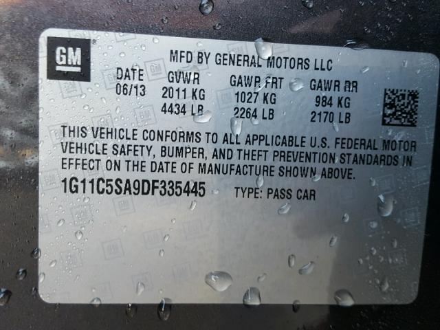 1G11C5SA9DF335445 - 2013 CHEVROLET MALIBU 1LT BLACK photo 10