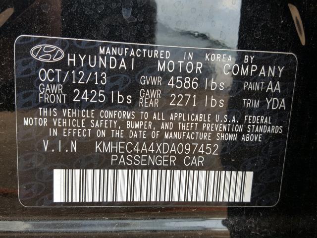 KMHEC4A4XDA097452 - 2013 HYUNDAI SONATA HYB BLACK photo 10