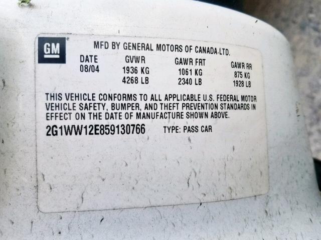 2G1WW12E859130766 - 2005 CHEVROLET MONTE CARL 白色 照片 10