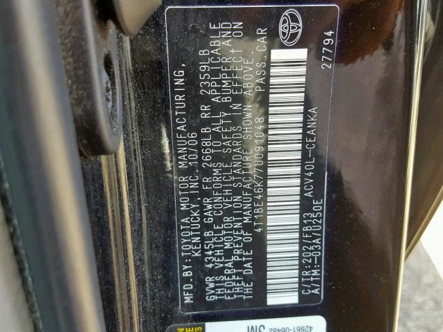 4T1BE46K77U091048 - 2007 TOYOTA CAMRY NEW BLACK photo 10