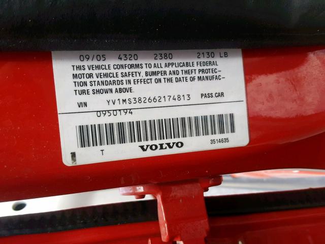 YV1MS382662174813 - 2006 VOLVO S40 2.4I RED photo 10