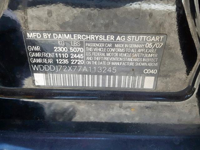 WDDDJ72X77A113245 - 2007 MERCEDES-BENZ CLS 550 BLACK photo 10