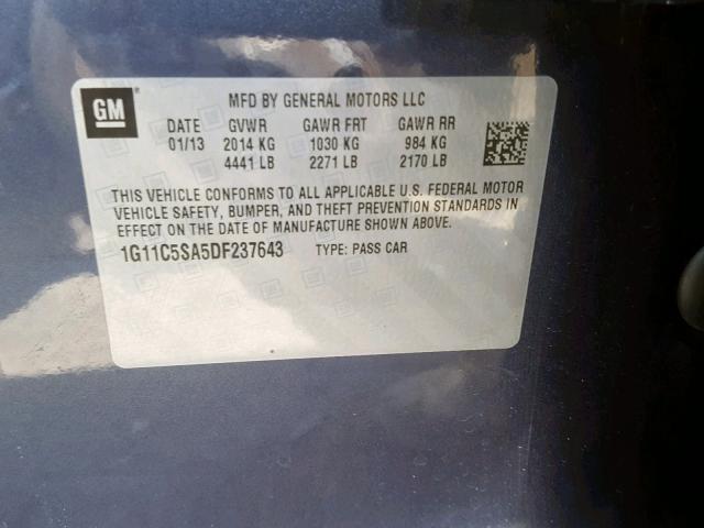 1G11C5SA5DF237643 - 2013 CHEVROLET MALIBU 1LT BLUE photo 10