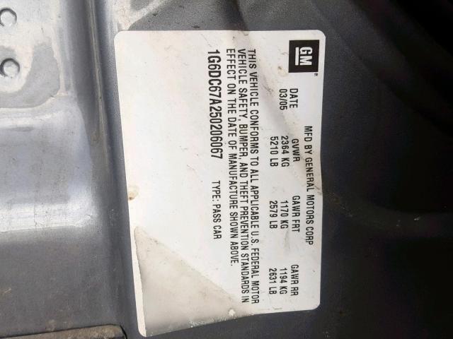1G6DC67A250206067 - 2005 CADILLAC STS CHARCOAL photo 10