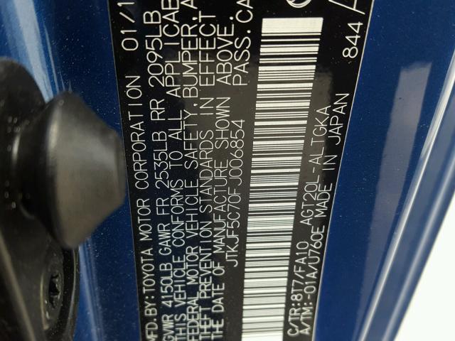 JTKJF5C70FJ006854 - 2015 TOYOTA SCION TC 蓝色 照片 10