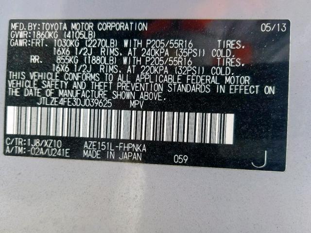 JTLZE4FE3DJ039625 - 2013 TOYOTA SCION XB 银色 照片 10