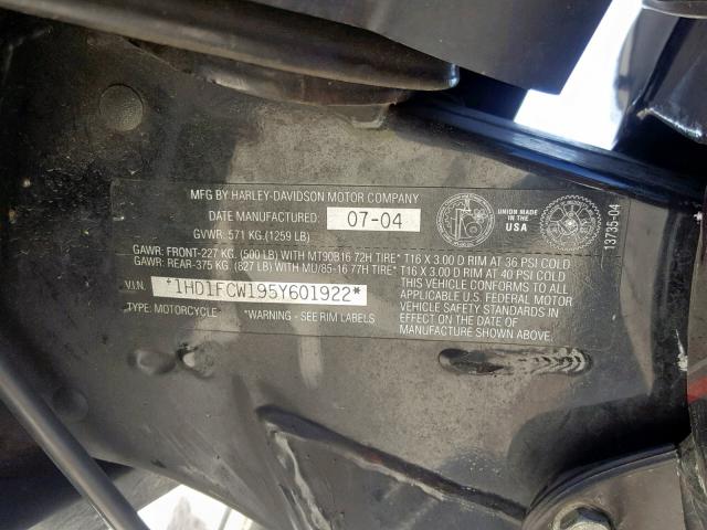 1HD1FCW195Y601922 - 2005 HARLEY-DAVIDSON FLHTCUI BURGUNDY photo 10