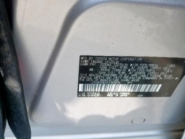 JTLKE50E691083075 - 2009 TOYOTA SCION XB ვერცხლისფერი ფოტო 10