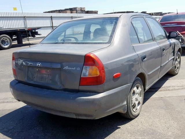 KMHCG45C61U257916 - 2001 HYUNDAI ACCENT GL CHARCOAL photo 4