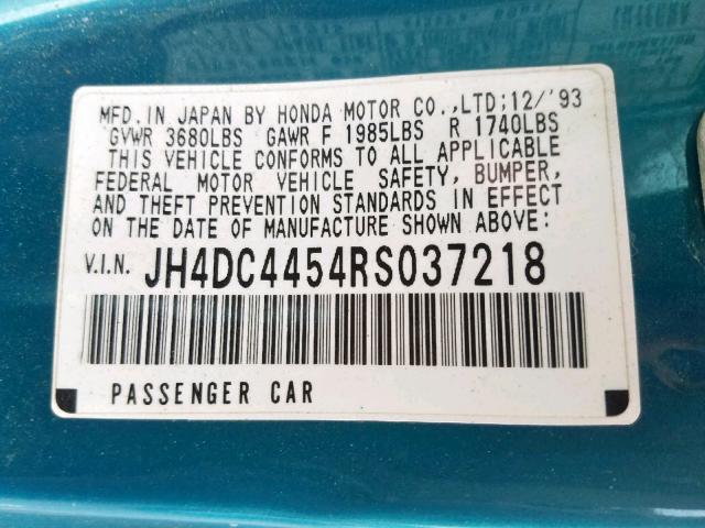 JH4DC4454RS037218 - 1994 ACURA INTEGRA LS TEAL photo 10