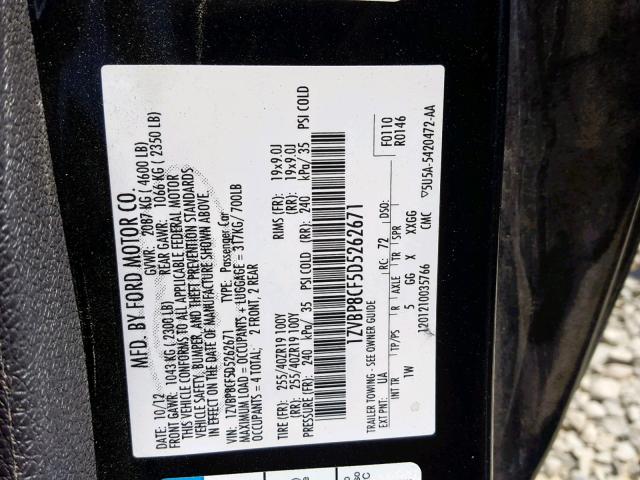 1ZVBP8CF5D5262671 - 2013 FORD MUSTANG GT BLACK photo 10