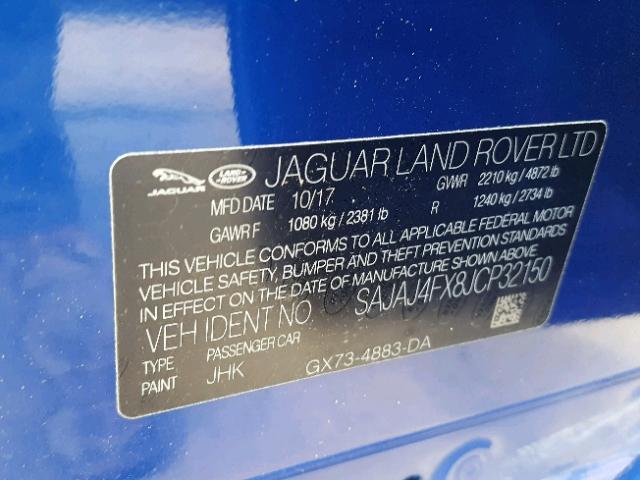 SAJAJ4FX8JCP32150 - 2018 JAGUAR XE PREMIUM BLUE photo 10