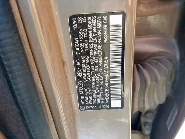 WDBCB34D9MA582054 - 1991 MERCEDES-BENZ 350 SD GRAY photo 10