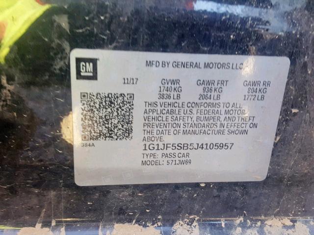 1G1JF5SB5J4105957 - 2018 CHEVROLET SONIC PREM BLACK photo 10