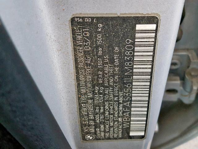 WBAFA53561LM83809 - 2001 BMW X5 3.0I SILVER photo 10