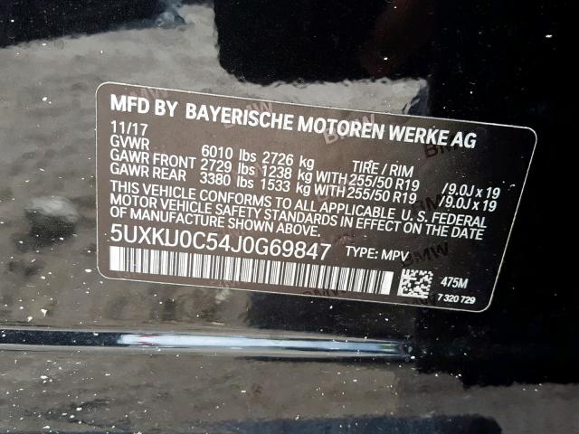 5UXKU0C54J0G69847 - 2018 BMW X6 SDRIVE3 BLACK photo 10