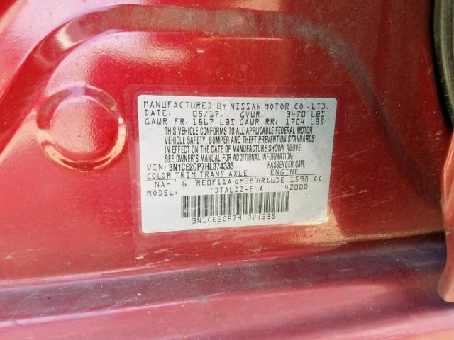 3N1CE2CP7HL374335 - 2017 NISSAN VERSA NOTE RED photo 10