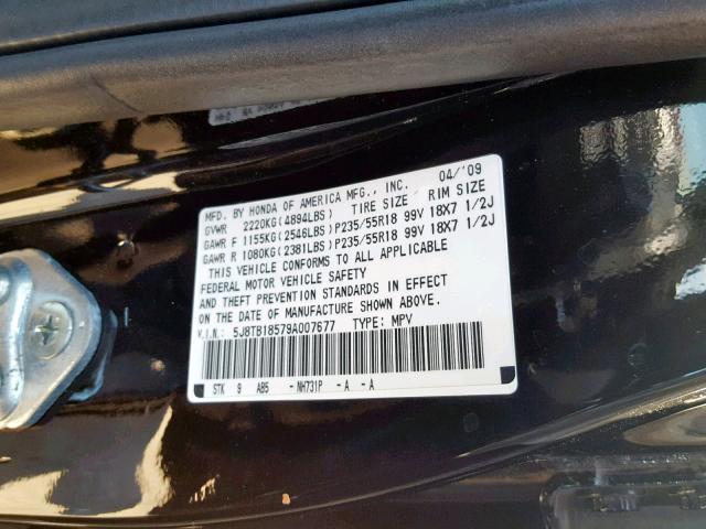 5J8TB18579A007677 - 2009 ACURA RDX TECHNO BLACK photo 10