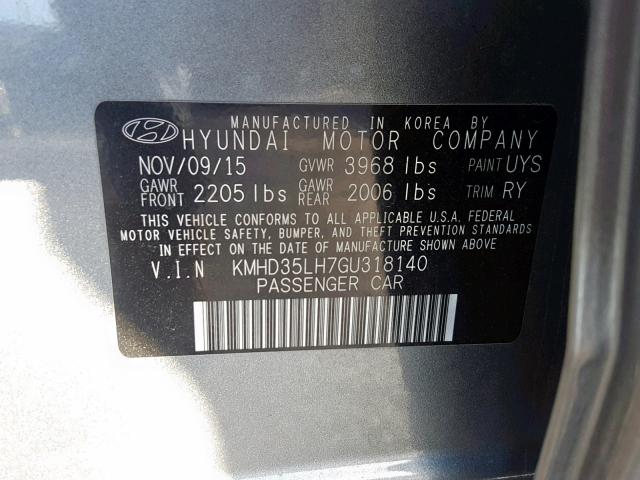 KMHD35LH7GU318140 - 2016 HYUNDAI ELANTRA GT GRAY photo 10