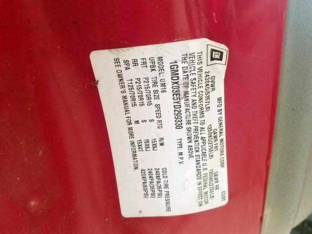 1GMDX03E5YD299330 - 2000 PONTIAC MONTANA RED photo 10