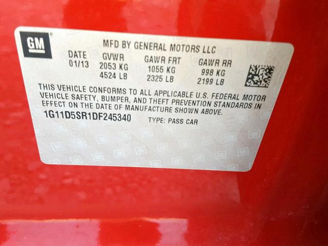 1G11D5SR1DF245340 - 2013 CHEVROLET MALIBU 1LT RED photo 10