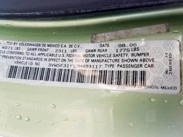 3VWSF31Y57M403117 - 2007 VOLKSWAGEN NEW BEETLE Grün Foto 10