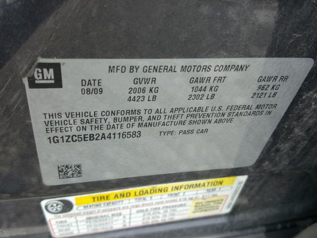 1G1ZC5EB2A4116583 - 2010 CHEVROLET MALIBU 1LT GRAY photo 10