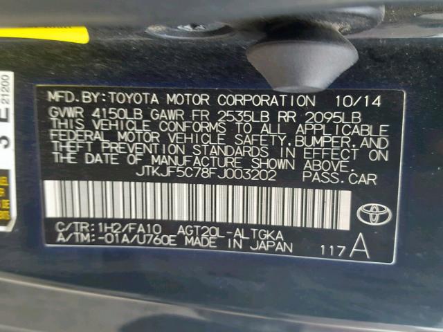 JTKJF5C78FJ003202 - 2015 TOYOTA SCION TC შავი ფოტო 10