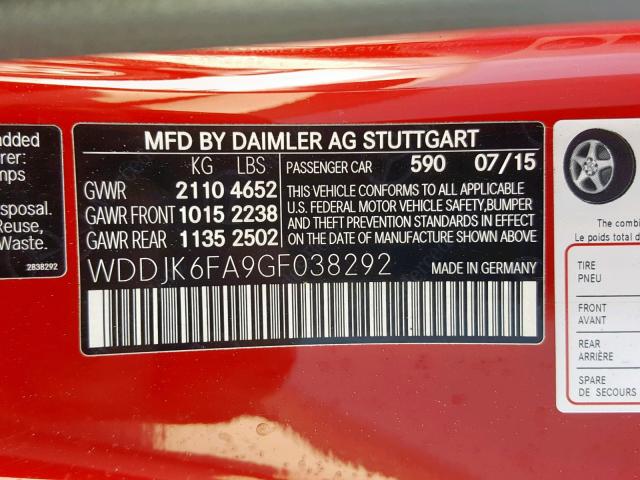 WDDJK6FA9GF038292 - 2016 MERCEDES-BENZ SL 400 RED photo 10