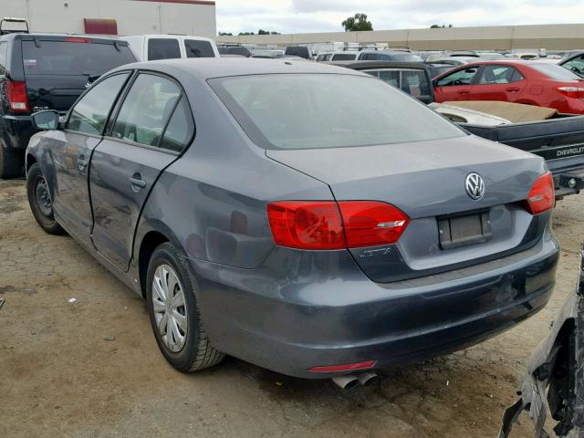 3VW1K7AJ6DM287942 - 2013 VOLKSWAGEN JETTA BASE GRAY photo 3