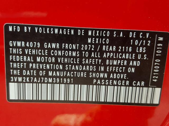 3VW2K7AJ7DM391991 - 2013 VOLKSWAGEN JETTA BASE RED photo 10