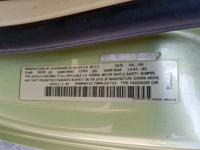 3VWRW31C78M526731 - 2008 VOLKSWAGEN NEW BEETLE მწვანე ფოტო 10