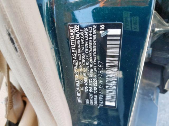 WDBRF61J22F278087 - 2002 MERCEDES-BENZ C 240 GREEN photo 10