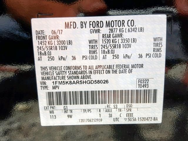 1FM5K8AR5HGD58026 - 2017 FORD EXPLORER P TWO TONE photo 10