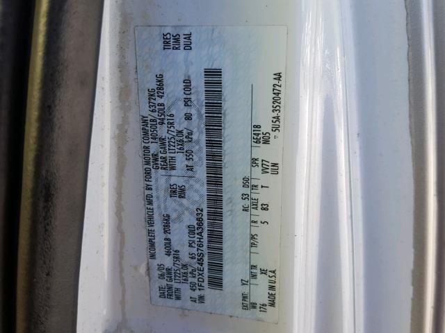 1FDXE45S76HA36632 - 2006 FORD E450 GRAY photo 10