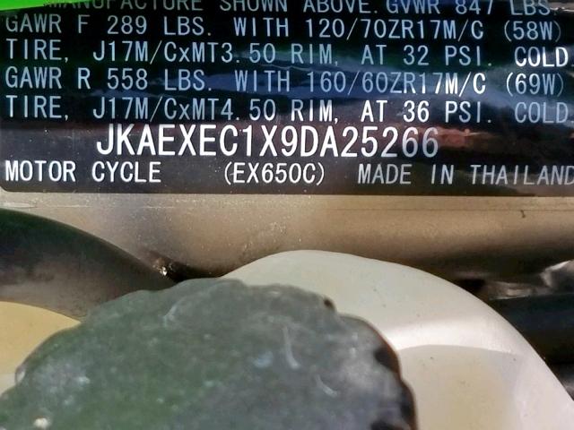 JKAEXEC1X9DA25266 - 2009 KAWASAKI EX650 C 黑色 照片 10