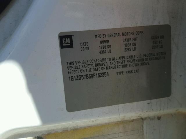 1G1ZG57B69F162354 - 2009 CHEVROLET MALIBU LS თეთრი ფოტო 10