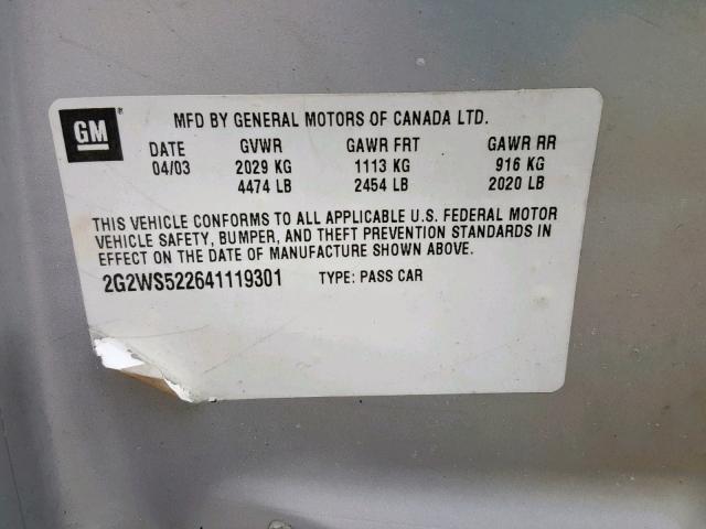 2G2WS522641119301 - 2004 PONTIAC GRAND PRIX SILVER photo 10