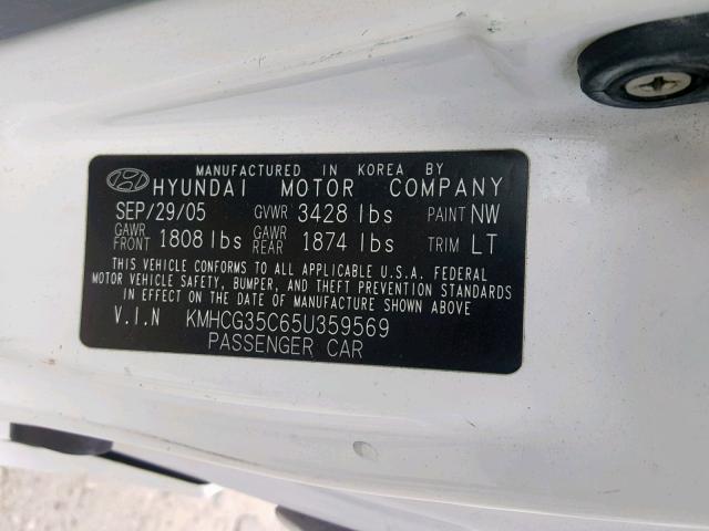 KMHCG35C65U359569 - 2005 HYUNDAI ACCENT GS WHITE photo 10