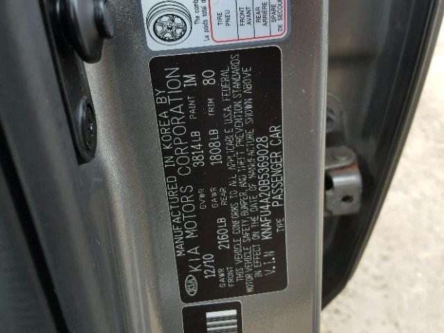 KNAFU4A20B5369028 - 2011 KIA FORTE EX SILVER photo 10