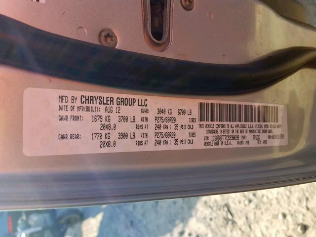 1C6RD6FT7CS330699 - 2012 DODGE RAM 1500 S SILVER photo 10