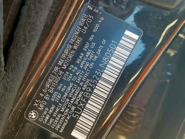 5UXFB93523LN80501 - 2003 BMW X5 4.6IS BLACK photo 10