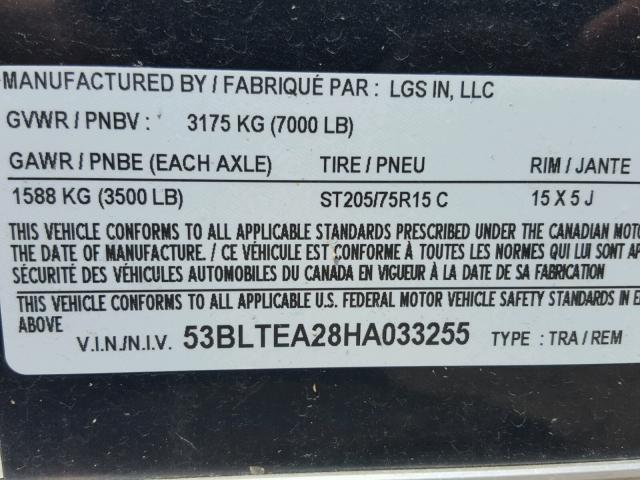 53BLTEA28HA033255 - 2016 TRAIL KING ENCLOSED შავი ფოტო 10