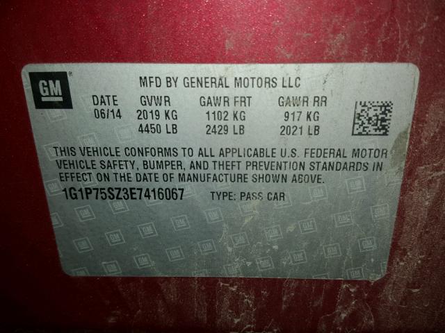 1G1P75SZ3E7416067 - 2014 CHEVROLET CRUZE RED photo 10