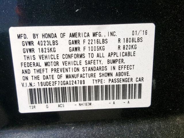 19UDE2F70GA024789 - 2016 ACURA ILX PREMIU GRAY photo 10