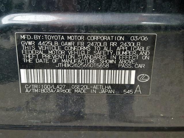 JTHBK262565015658 - 2006 LEXUS IS 250 BLACK photo 10